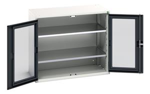 verso window door cupboard with 2 shelves. WxDxH: 1050x550x900mm. RAL 7035/5010 or selected Verso Glazed Clear View Storage Cupboards for Tools with Shelves